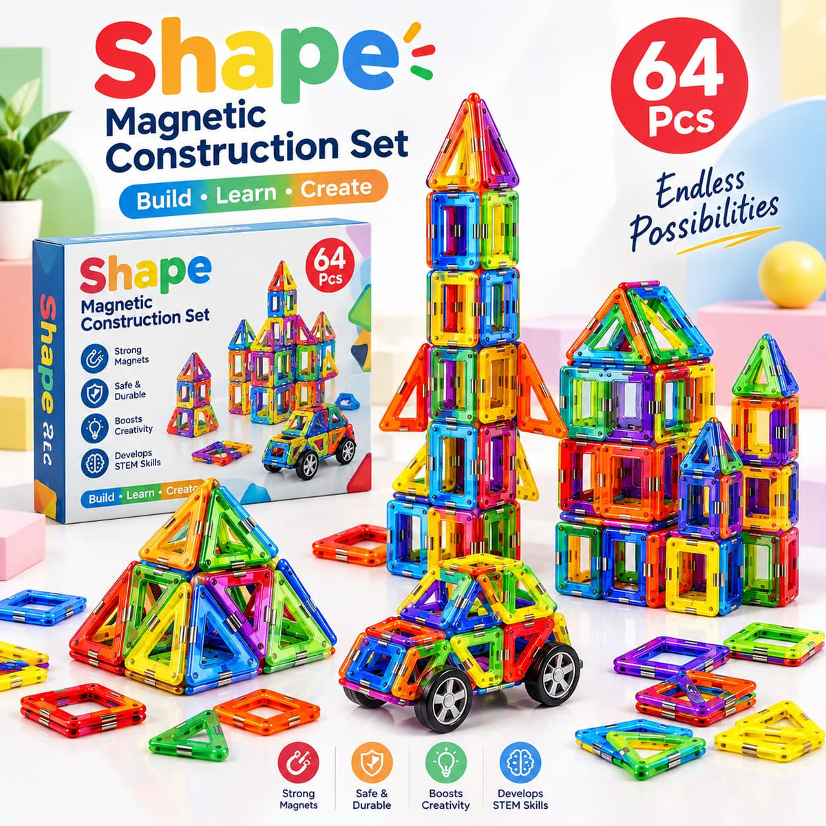 Magnetic Construction Set (64 Pcs)