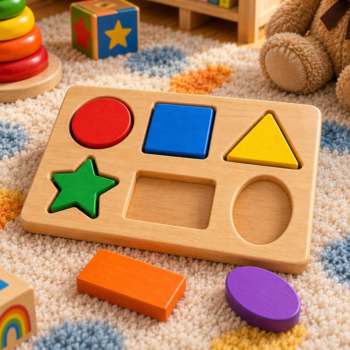 Colorful Wooden Shape Board – Montessori Learning Toy for Kids
