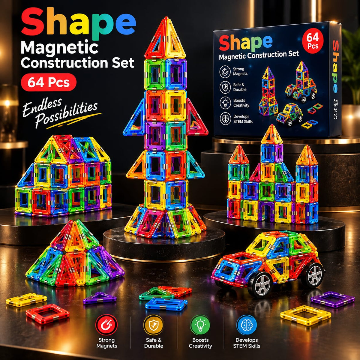 Magnetic Construction Set (64 Pcs)